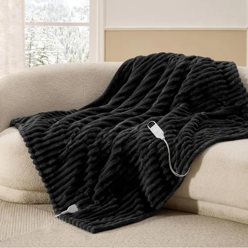 Vista 10 de Bedsure Manta eléctrica individual – Manta eléctrica de franela gruesa a rayas, calefacción con 6 ajustes de tiempo (hasta 10 horas), 6 ajustes