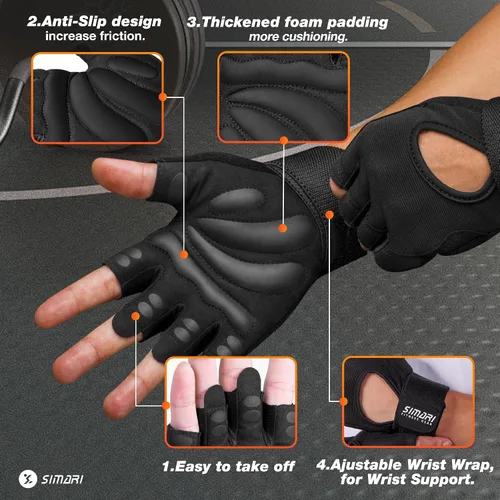Vista 2 de SIMARI Guantes de entrenamiento transpirables para hombres y mujeres, guantes acolchados para levantamiento de pesas con gran agarre, protección
