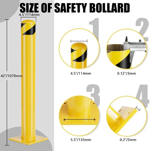 Vista 2 de Bolardos de seguridad, poste de bolardo de acero, poste de barrera de estacionamiento de seguridad con recubrimiento de polvo amarillo para áreas