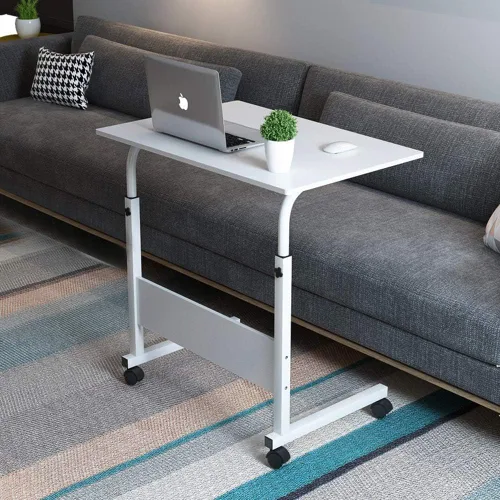 Vista 12 de SSLine Mesa de aperitivos con ruedas, escritorio elevable para computadora portátil, bandeja de TV móvil en forma de C, para sofá, silla, mesa
