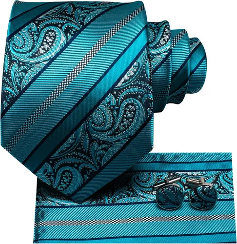 Vista 2 de Hi-Tie Conjunto de corbata de seda para hombre de 63 pulgadas extra larga corbata tejida con bolsillo M