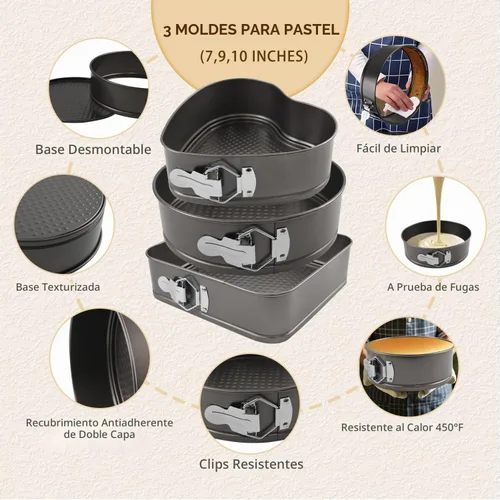Vista 4 de Springform - Juego de 8 moldes para tartas de 9,10 pulgadas, molde redondo para tartas de queso, antiadherentes, moldes para tartas de queso con 100