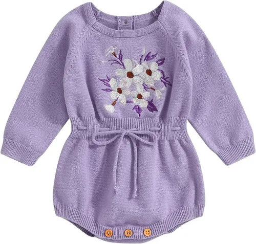 Vista 8 de ZAXARRA Suéter de bebé niña mameluco suéter de punto bordado flor sudadera mameluco ropa de otoño infantil