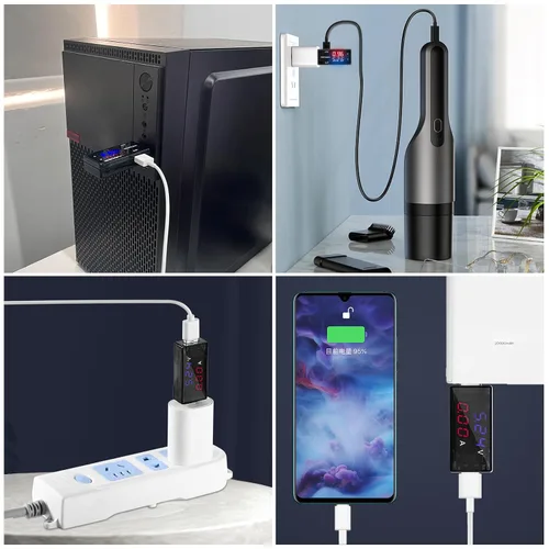 Vista 6 de Medidor de potencia USB, medidor de corriente y voltaje digital CC con pantalla azul y roja, amperímetro USB multifunción para probador USB-C