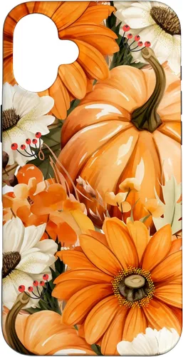 Vista 22 de Funda con temática de otoño para iPhone 16, diseño de calabaza, niña, mujer, diseño vintage de otoño