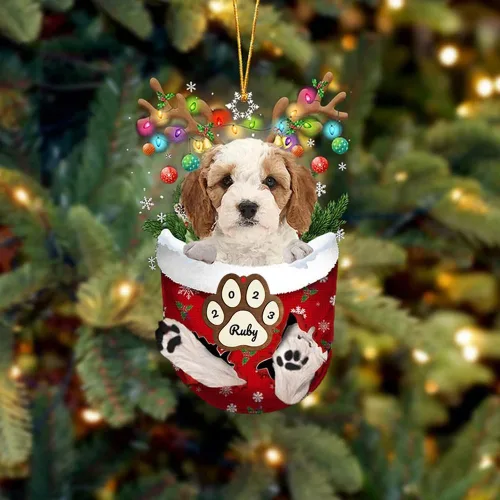 Vista 45 de Adornos personalizados de Pug cervatillo – Decoración personalizada para árbol de Navidad con patas de bolsillo de nieve