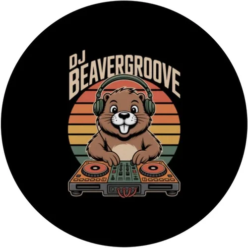 Vista 3 de DJ BEAVERGROOVE - Tocadiscos retro Beaver Music Vibes PopSockets adhesivo PopGrip