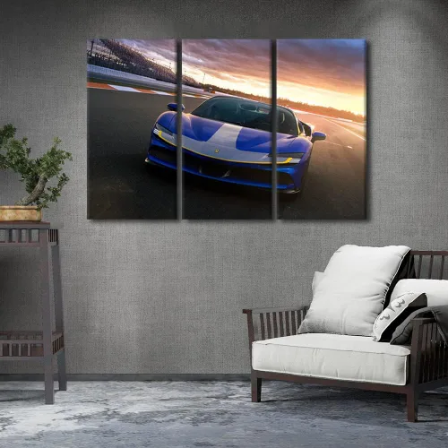 Vista 25 de Arte de pared de auto deportivo rojo para sala de estar, arte de pared de lienzo de súper auto genial, imágenes pósters, 3 piezas, arte moderno