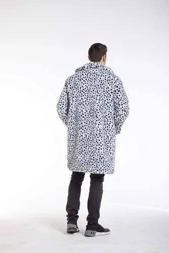 Vista 2 de UMREN Abrigos de piel sintética de leopardo para hombre, chaqueta larga de lujo, parka cárdigans