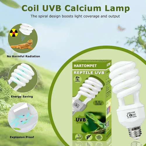 Vista 5 de HARTOMPET 5.0 UVB Reptile Light 26W, Compact Tropical Terrarium Lamp, Coil UVB Bulb for Chameleons, Iguanas, Turtles, Rainforest Tanks & Reptile