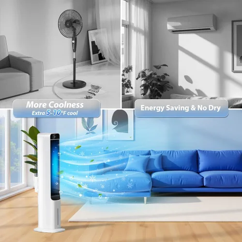 Vista 3 de Enfriador de aire evaporativo – Ventilador de enfriamiento portátil de 41 pulgadas con 4 paquetes de hielo y control remoto, ventilador de torre