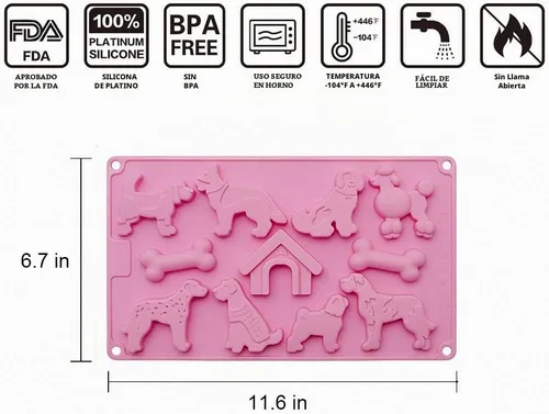 Vista 5 de Fewo Molde de gomitas de caramelo de chocolate con 11 cavidades para perros, bandeja de silicona para cubitos de hielo caseros para perros, bandeja
