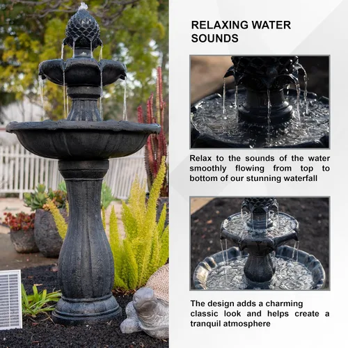 Vista 5 de XBrand Fuente de agua para exteriores de 2 niveles con energía solar de 44 pulgadas, fuente de resina de fibra de vidrio con bomba de apagado Negro