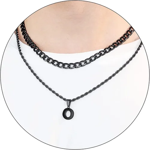 Vista 47 de SENRAN Collar con inicial en capas de la A a la Z para hombre, cadena de cuerda torcida de acero inoxidable de 18 a 20 pulgadas, dije de letra