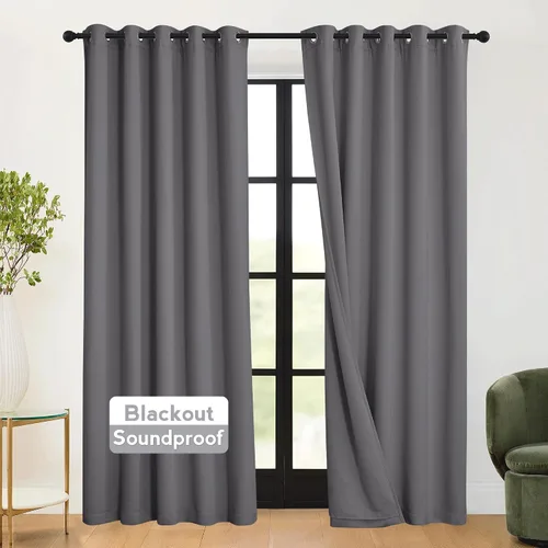 Vista 28 de RYB HOME - Cortinas con cancelación de ruido de 63 pulgadas de largo, juego de 2 paneles, 3 capas totales, cortinas opacas, insonorizadas