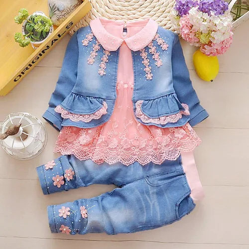 Vista 2 de 19.7 ft-4years - Conjunto de ropa de mezclilla para niñas y bebés (3-4, naranja), Naranja