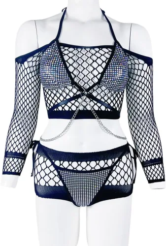 Vista 6 de IMEKIS Conjunto de camiseta brillante con parte inferior para mujer, festivales de música, disfraz de Halloween, cosplay, ropa sexy de baile y club