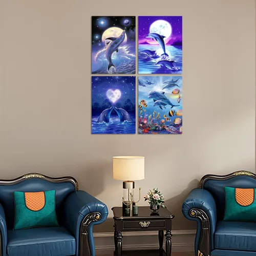 Vista 4 de Muzagroo Art Paquete de 4 Kits de Pinturas de Diamantes para Adultos Arte de Diamantes 5D DIY con Diamantes Redondos de Perforación Completa