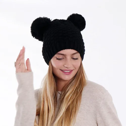 Vista 4 de Simplicity Gorro de punto trenzado para mujer con pompón para esquí snowboard