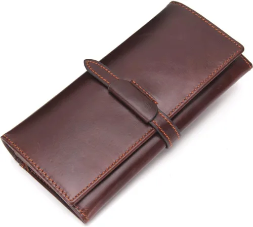 Vista 5 de Cartera larga de cuero plegable estilo vintage para hombres, Marrón