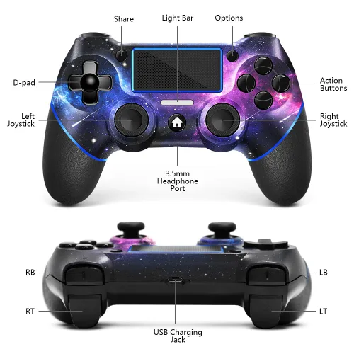 Vista 3 de AceGamer Wireless Controller for PS4, Custom Design V2 Gamepad Joystick for PS4 with Non-Slip Grip of Both Sides and 3.5mm Audio Jack! Thumb Caps