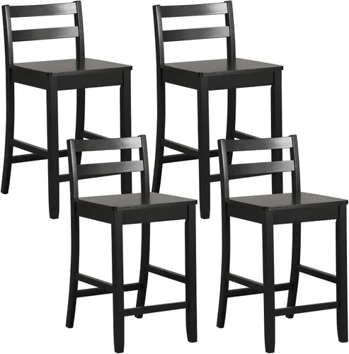 Vista 9 de COSTWAY Juego de 2 taburetes de bar de madera, taburetes de altura de mostrador de 24 pulgadas con respaldo ergonómico y reposapiés, sillas de Blanco