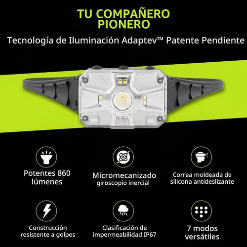 Vista 5 de Panther Vision Adaptev - Linterna frontal recargable LED con giroscopio inercial - Linterna LED con linterna ultra brillante con rojo e impermeable
