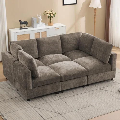 Vista 30 de 63" sofá seccional modular de Loveseat con otomana movible para sala de Beige