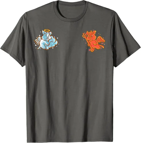 Vista 115 de Camiseta de gato ángel y diablo sentado en tu hombro Nerd Kitten, Negro