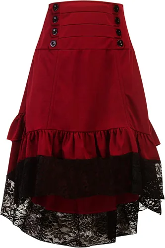 Vista 4 de SEAUR - Falda gótica steampunk plisada para mujer, falda victoriana vintage, cintura alta, encaje con volantes, falda de pastel de fiesta