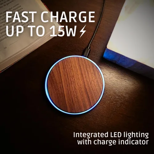 Vista 7 de Cargador inalámbrico de madera de 15 W, estación de carga inalámbrica Qi de diseño elegante, cable USB tipo C, compatible con iPhone 15 14 13 Pro