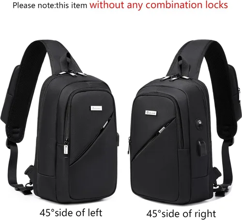 Vista 25 de DUSLANG Mochila de hombro para senderismo, bolsa cruzada para hombres, bolsas de pecho con puerto de cargador USB para campamento casual, ciclismo