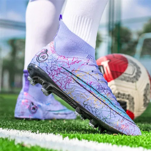Vista 6 de Dennger Tacos de fútbol para hombre, de caña alta, zapatos de fútbol AG, zapatos deportivos cómodos para adultos, niños grandes y niñas, atléticos