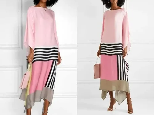 Vista 5 de Kaftán de seda satinada para mujer, estampado islámico, seda caftán de seda, vestido largo de seda, caftán de fiesta, color rosa, talla única, Rosado