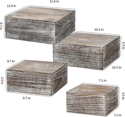 Vista 2 de Soportes cuadrados de madera vintage para tartas de madera, juego de 4 soportes de madera para cupcakes, cajas de madera rústica de 12 pulgadas