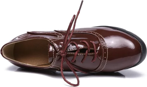 Vista 4 de DADAWEN - Zapatos de vestir clásicos para mujer con tira en T, plataforma y tacón medio, cuadrado, estilo Oxford