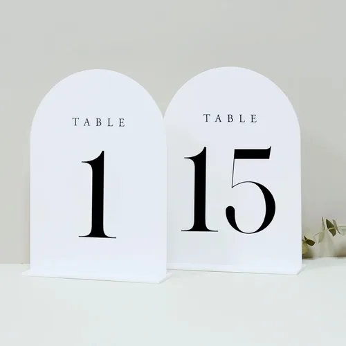 Vista 16 de Números de mesa de arco esmerilado para recepción de boda, paquete de 10 piezas de 5x7" Signos acrílicos de arco esmerilado con soporte, números