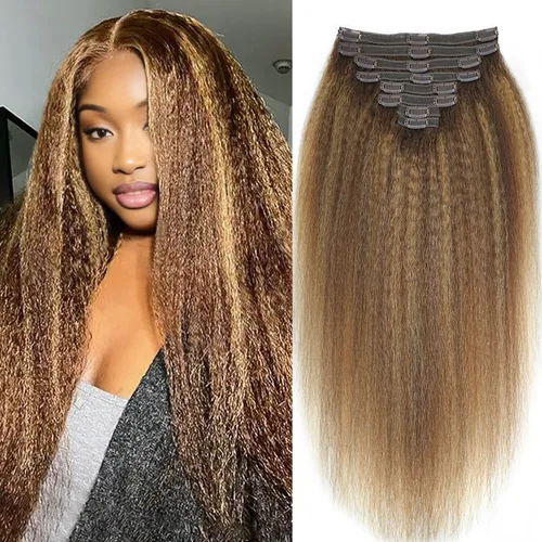 Vista 50 de Extensiones de cabello humano real rizado con clip, 4/27/4, ombré, rizado con clip, para mujer, 3C y 4A (12 pulgadas, #4/27/4)