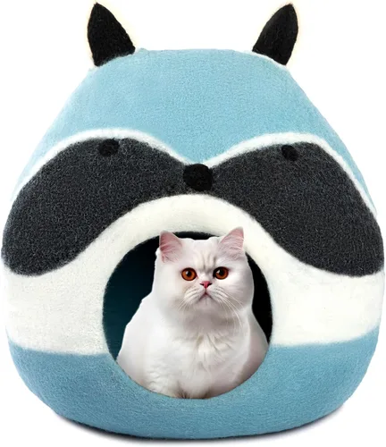 Vista 4 de Woolygon - Lujosa cueva de lana merina para gatos, cápsula plegable para gatos de interior, recinto de fieltro para mascotas de alta calidad, casa