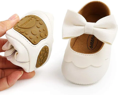 Vista 3 de LAFEGEN Zapatos planos Mary Jane con Bownot de piel sintética antideslizante y suela suave para recién nacidos recién nacidos niños pequeños
