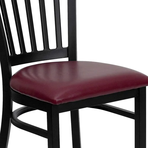 Vista 9 de BizChair Silla de restaurante de metal con respaldo vertical negro - Asiento de vinilo burdeos