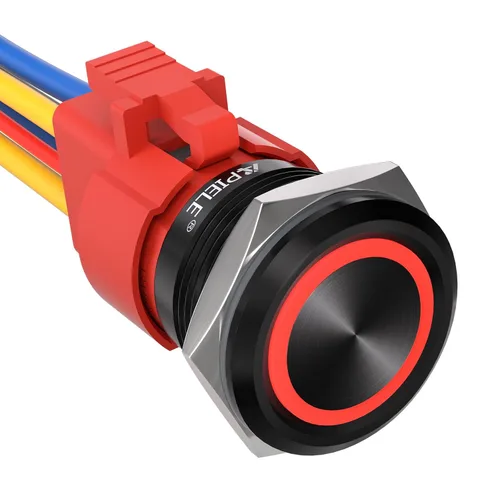 Vista 10 de APIELE Interruptor de Botón Pulsador con Pestillo de 10 Amperios 22mm 12V Ojo de Ángel LED Impermeable Aleación de Aluminio Redondo Autobloqueante