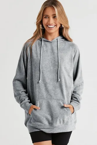 Vista 4 de SHEWIN Sudadera casual con capucha para mujer, manga larga, lisa, ligera, holgada, con bolsillo