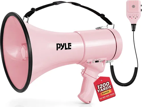 Vista 10 de Pyle 50W Megaphone Bullhorn - Portable, Automatic Siren & Adjustable Volume, Projection Range Up to 1200 Square Yards, Aux Input, Talk, Siren