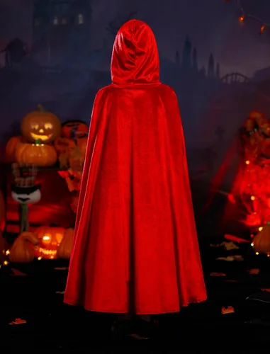 Vista 4 de Disfraz de Halloween de lujo para niñas con capucha roja, capa tradicional, cuento de hadas, disfraz de princesa cosplay