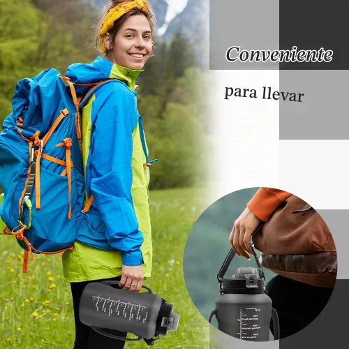 Vista 8 de Botella de agua plegable de silicona de 64 onzas con pajilla, sin BPA, botella de viaje plegable portátil para gimnasio, senderismo, campamento Negro