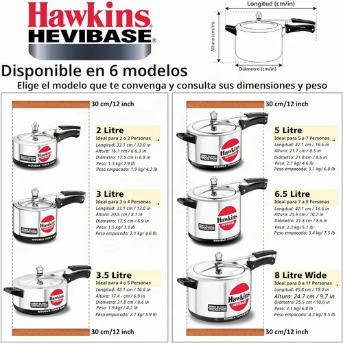 Vista 6 de Hawkins Olla a presión Hevibase de 2 litros, cocina de inducción con tapa interior, cocina pequeña, plata (IH20), aluminio