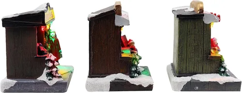 Vista 2 de Juego de 3 tiendas de pueblo navideño, incluye corona preiluminada, árbol y tienda de regalos, complemento perfecto para tus decoraciones navideñas