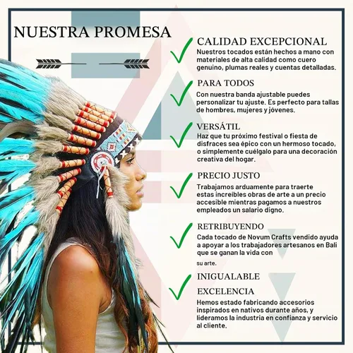 Vista 6 de Novum Crafts Tocado de plumas Inspirado en indios nativos americanos Elige color Negro
