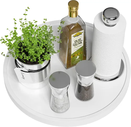 Vista 19 de Lazy Susan Organizador de bambú antideslizante de 9 pulgadas Lazy Susan Beige